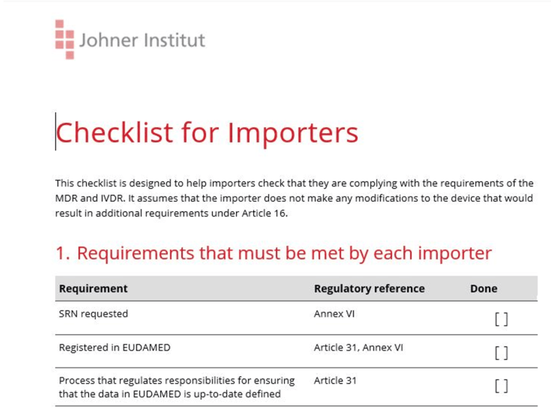 importers mdr and ivdr checklist