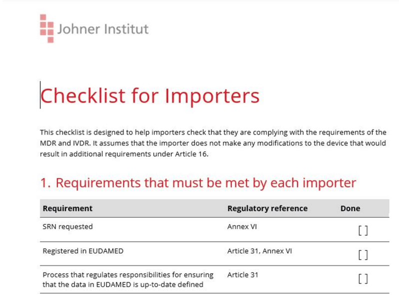 importers mdr and ivdr checklist