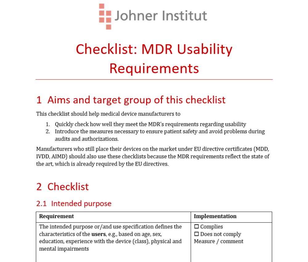 mdr checklist johner institute