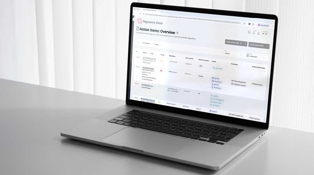 laptop with screenshot of regulatory radar